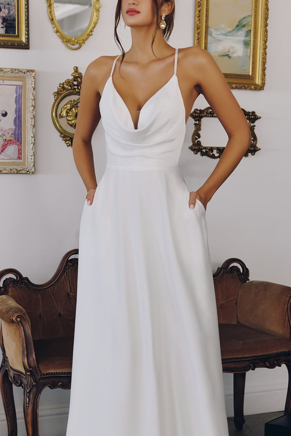 Nadiene | Satin Wedding A-Line Maxi Dress