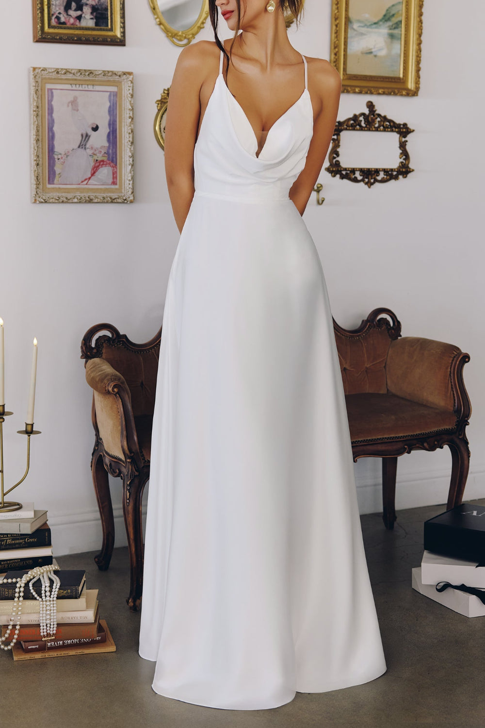 Nadiene | Satin Wedding A-Line Maxi Dress