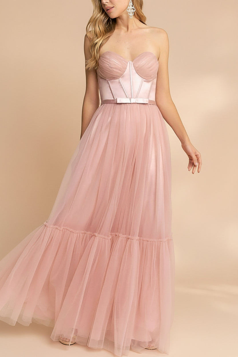 Nicola Blush | Strapless Corset Maxi Dress