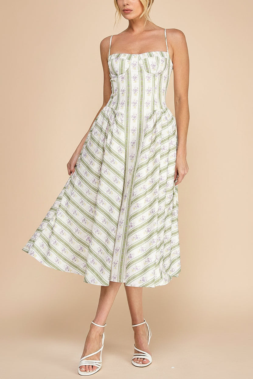 Nilaja | Floral Stripes Midi Dress with Pockets