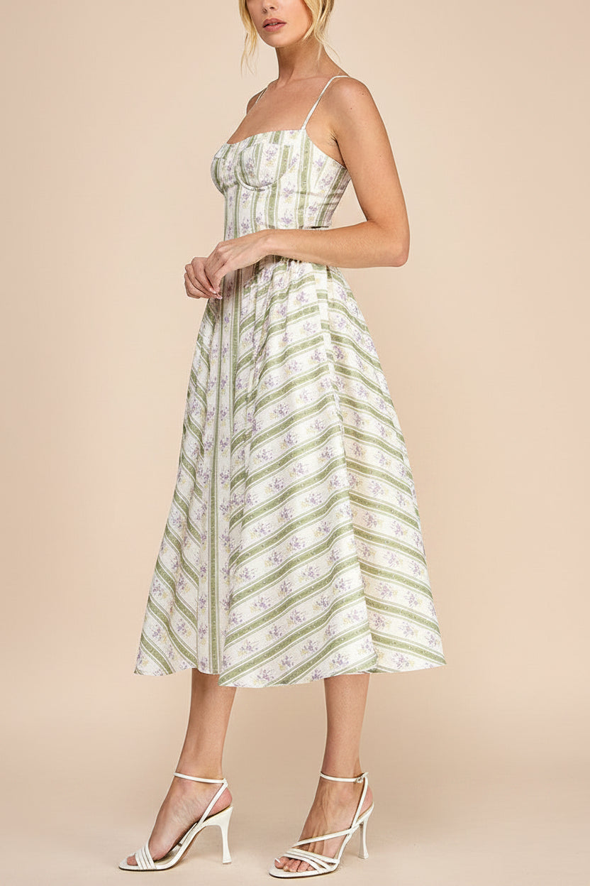 Nilaja | Floral Stripes Midi Dress with Pockets