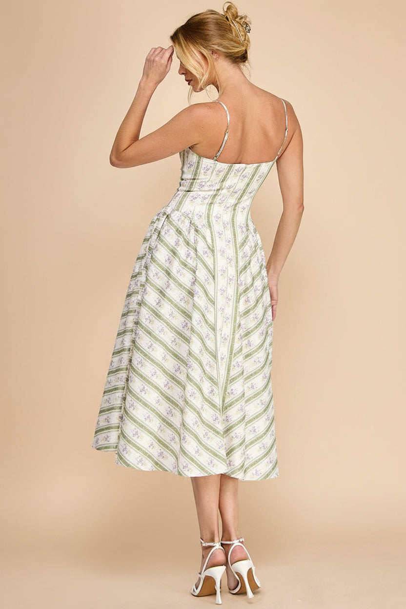 Nilaja | Floral Stripes Midi Dress with Pockets