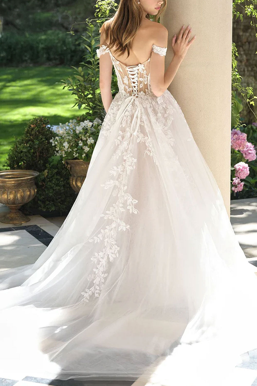 Nocthera | Layered Tulle Maxi Corset Wedding Dress with Removable Straps