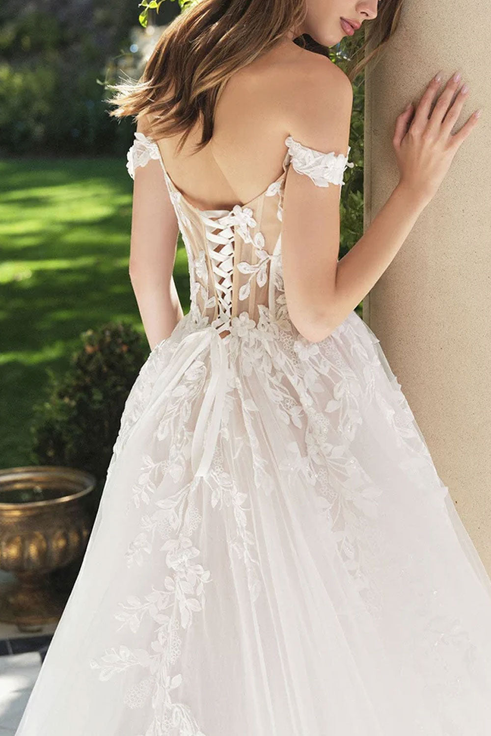 Nocthera | Layered Tulle Maxi Corset Wedding Dress with Removable Straps
