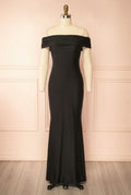Nilda | Black Off-Shoulder Maxi Dress with Open Back