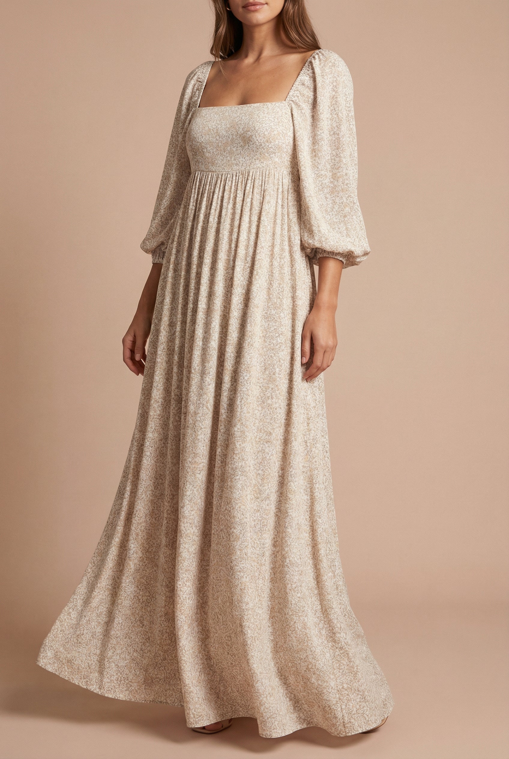 Ninon | Patterned Square Neck Maxi Dress with Empire Waist
