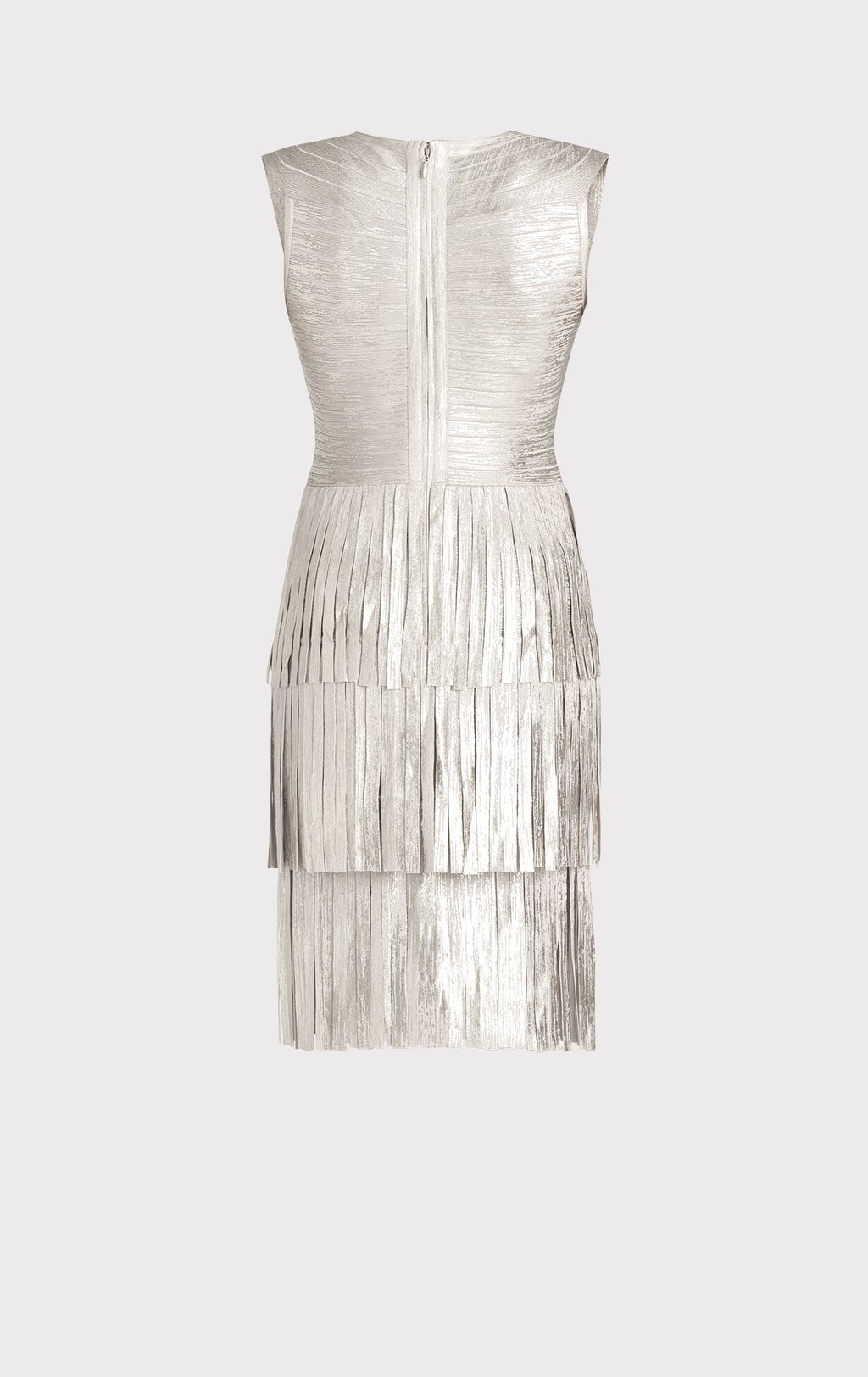 V NECK FOIL FRINGED MIDI DRESS