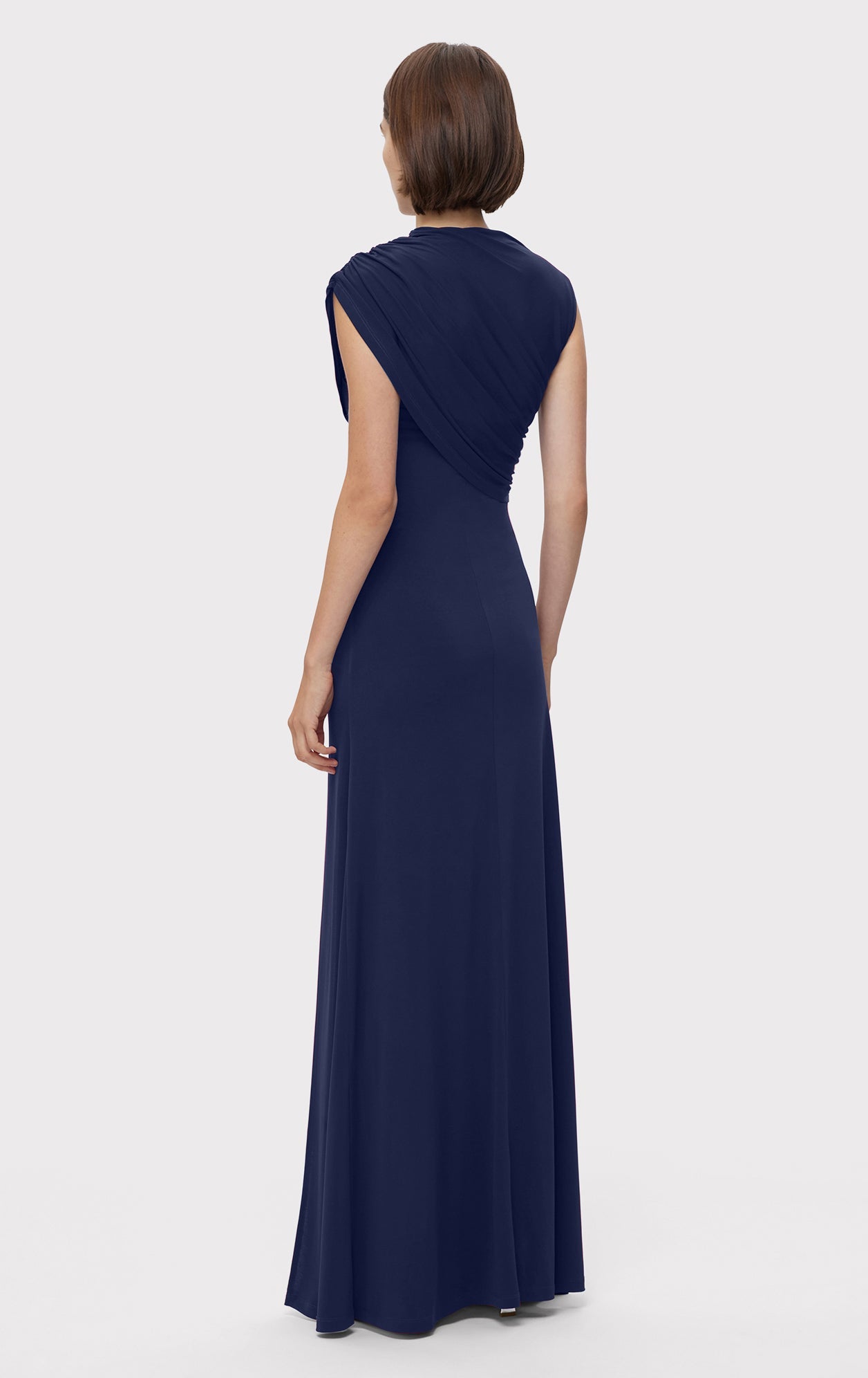 RUCHED MATTE JERSEY S/L DRAPED GOWN