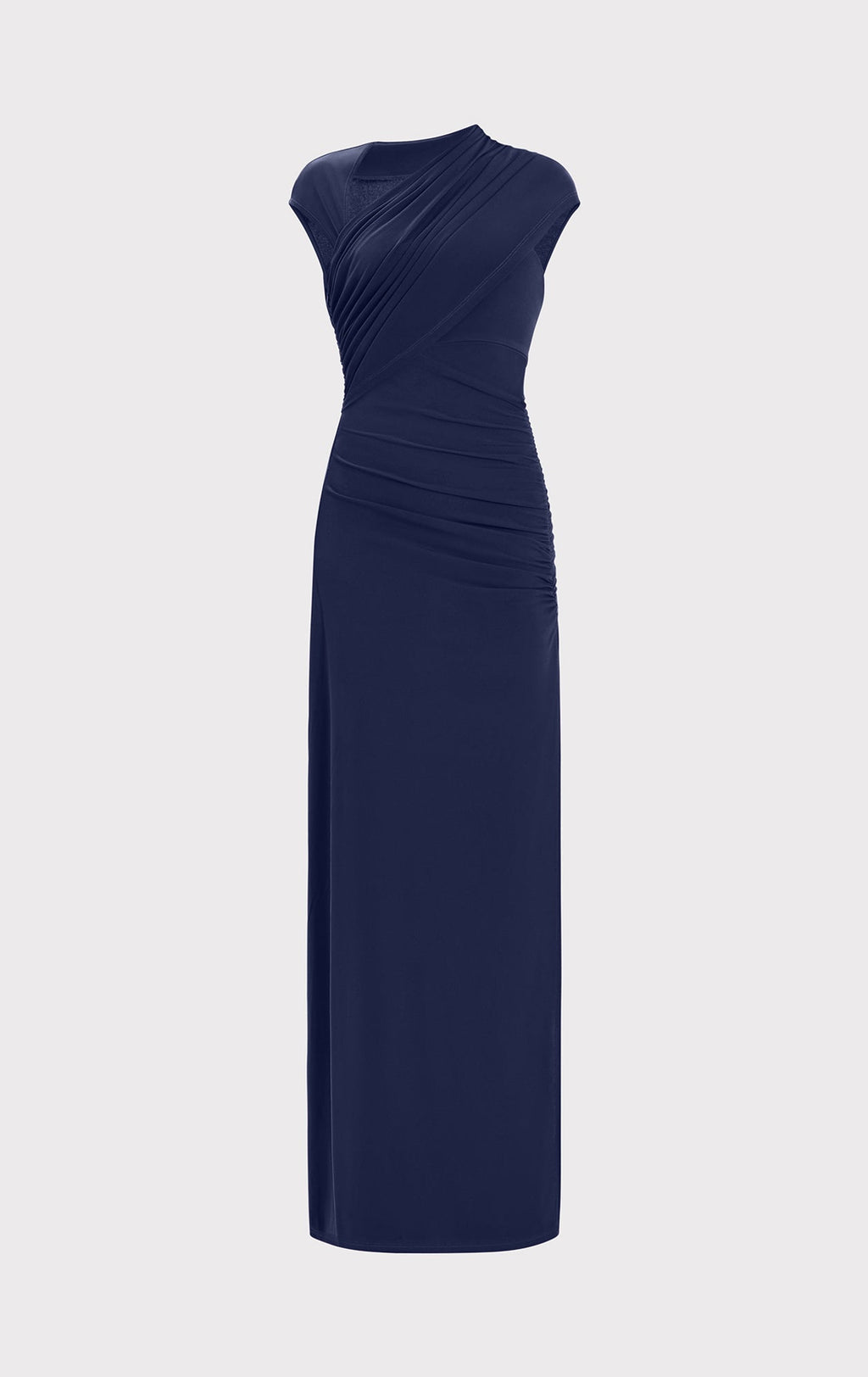 RUCHED MATTE JERSEY S/L DRAPED GOWN