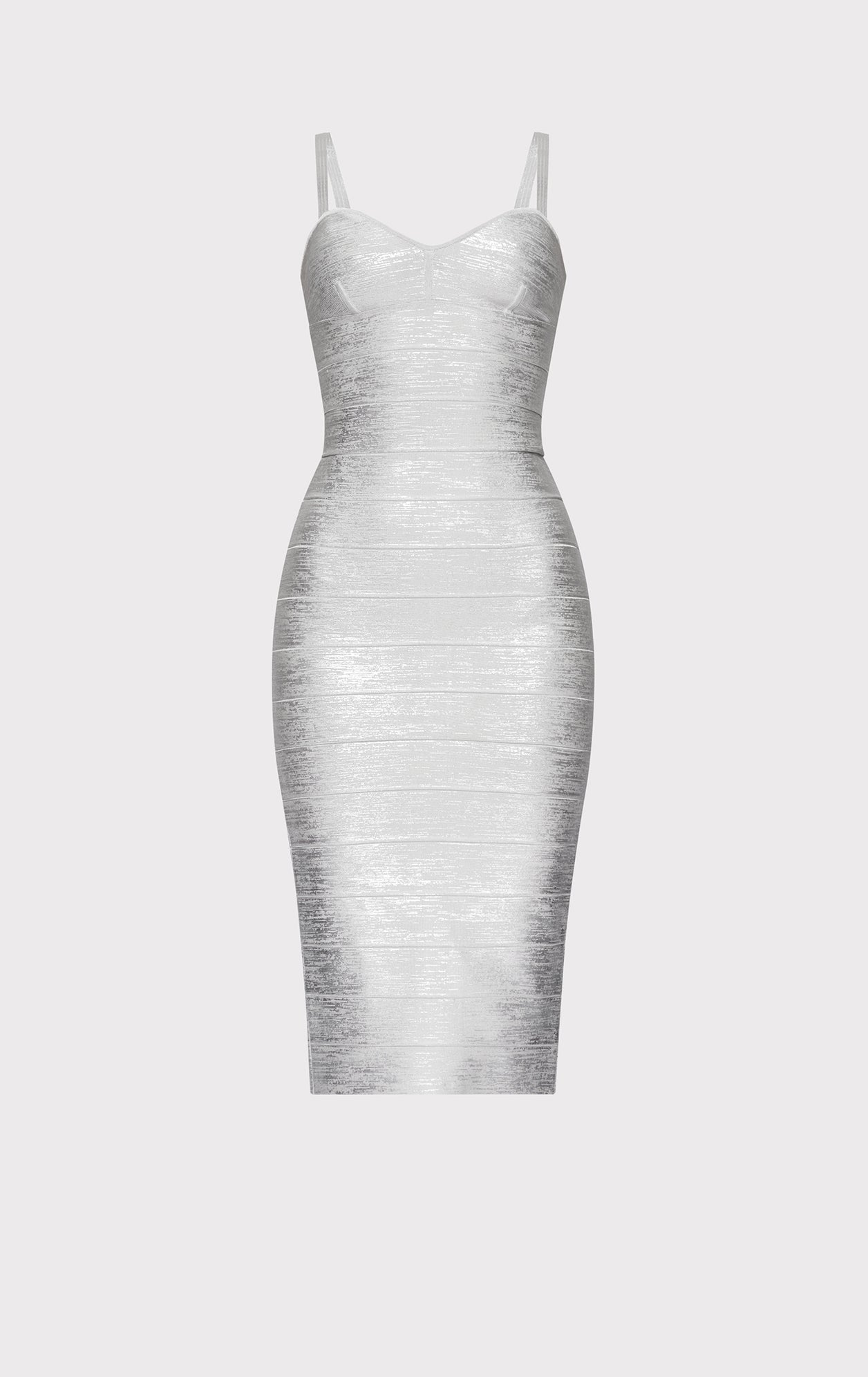 FOIL STRAPPY SWEETHEART MIDI DRESS