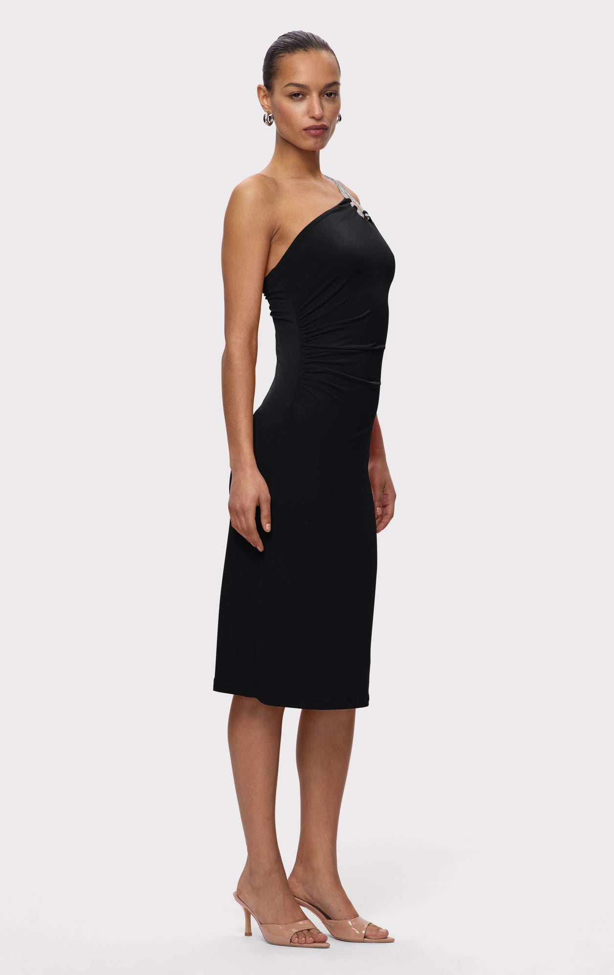 STRAPPY JERSEY MIDI DRESS W CRYSTAL TRIM