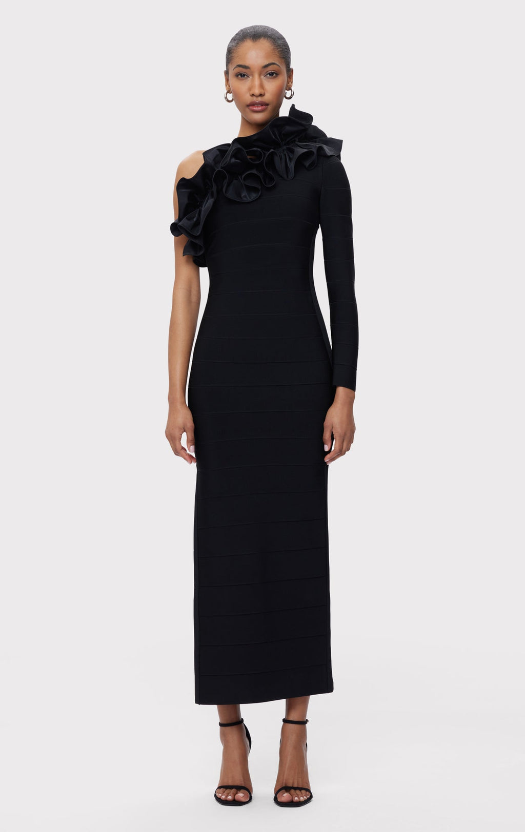 ASYMMETRICAL RUFFLE GOWN