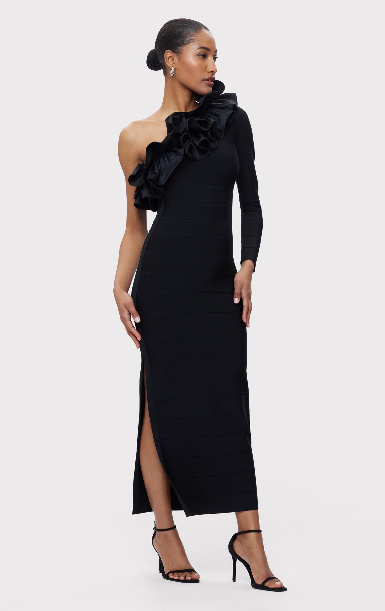 ASYMMETRICAL RUFFLE GOWN
