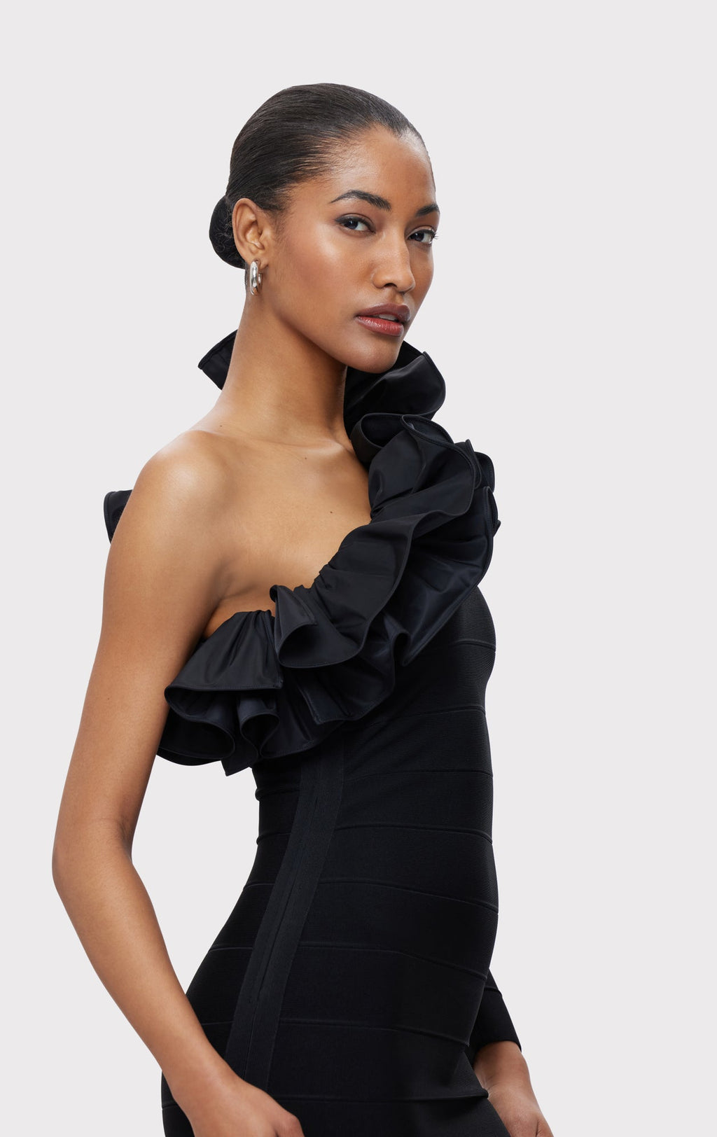 ASYMMETRICAL RUFFLE GOWN