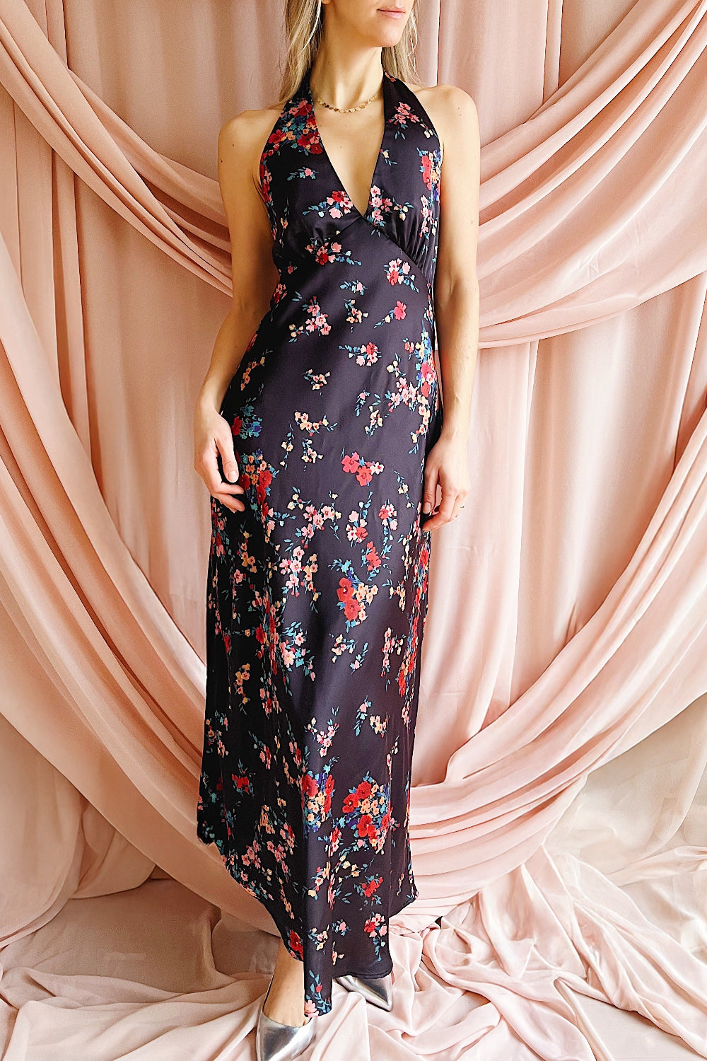 Patrice | Floral Maxi Dress with Halter Neckline