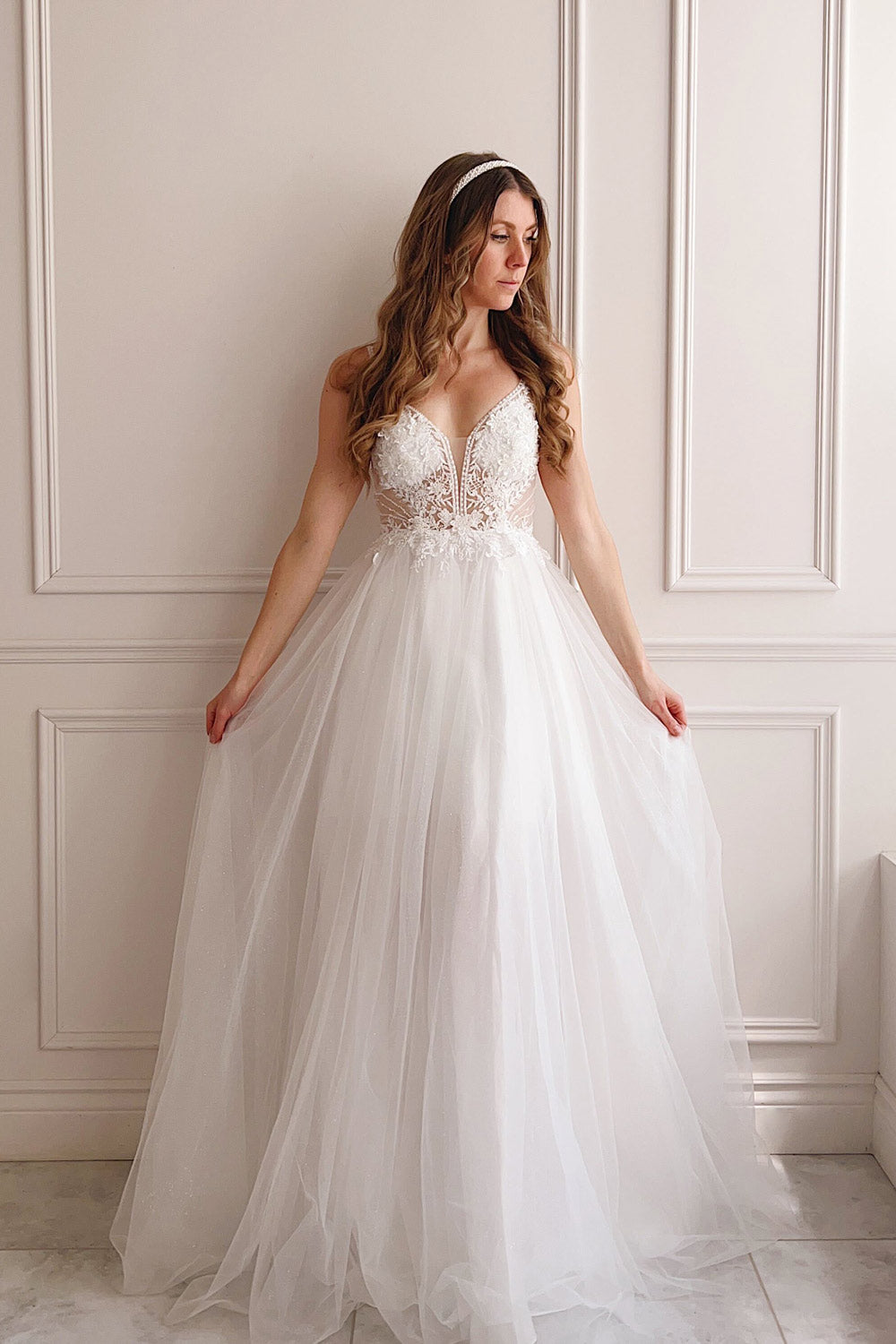 Astranova | Layered Tulle Wedding Gown with Lace