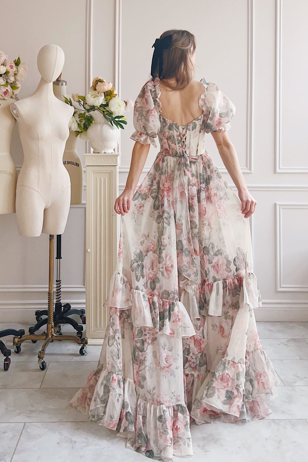 Duchesse | Floral Corset Maxi Dress with Ruffles