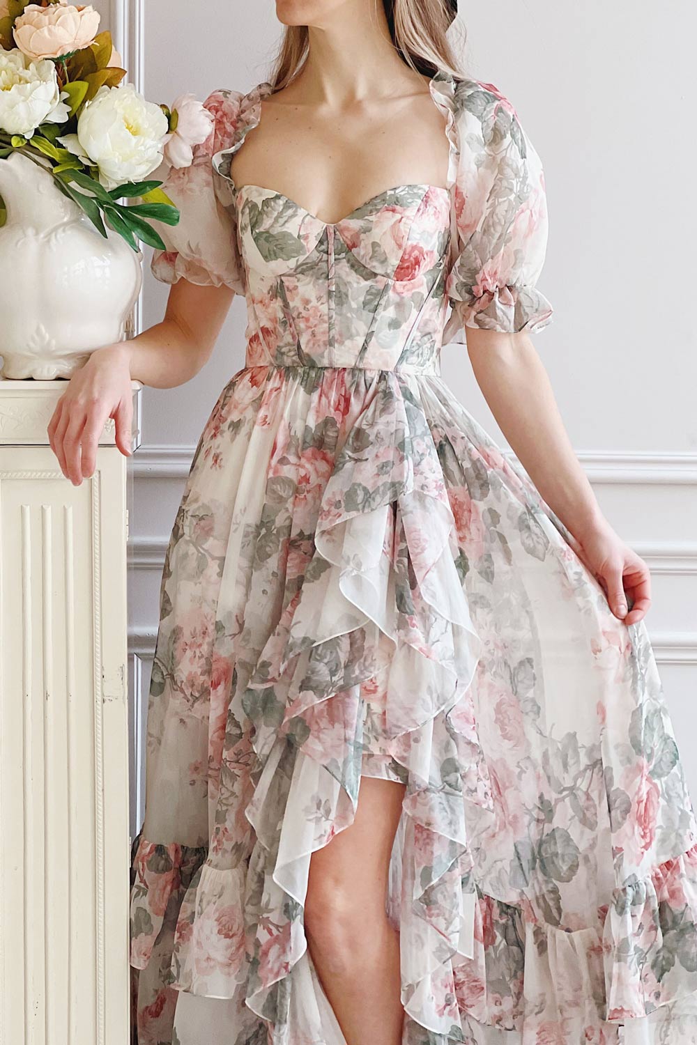 Duchesse | Floral Corset Maxi Dress with Ruffles