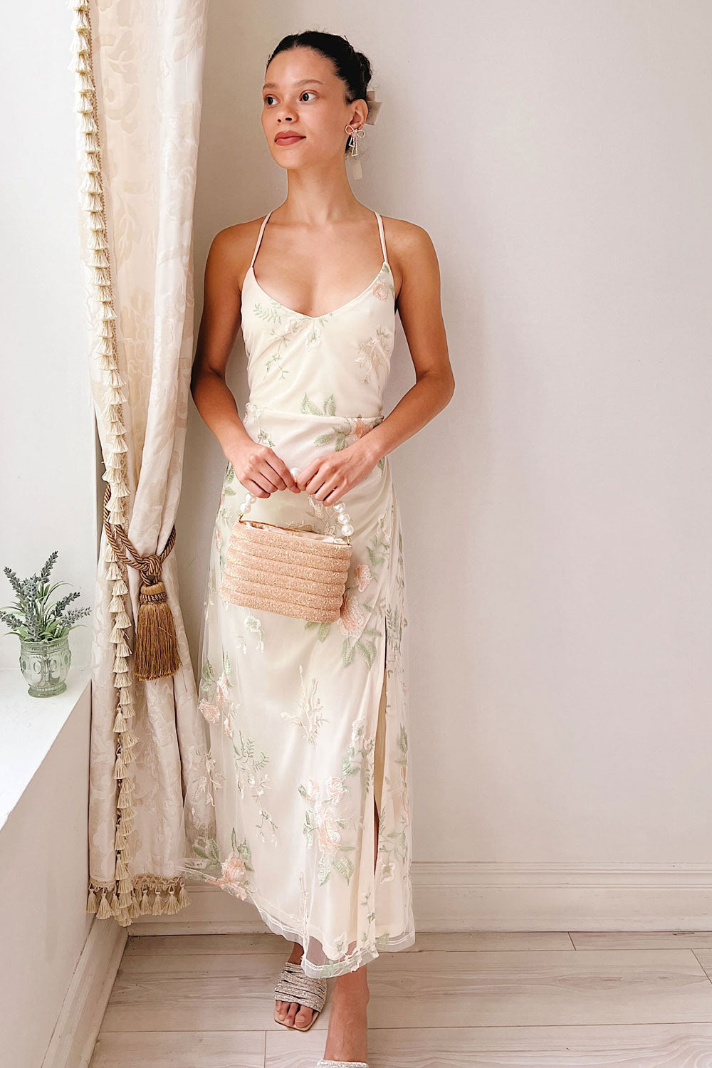 Hildred | Embroidered Midi Dress with Open Back