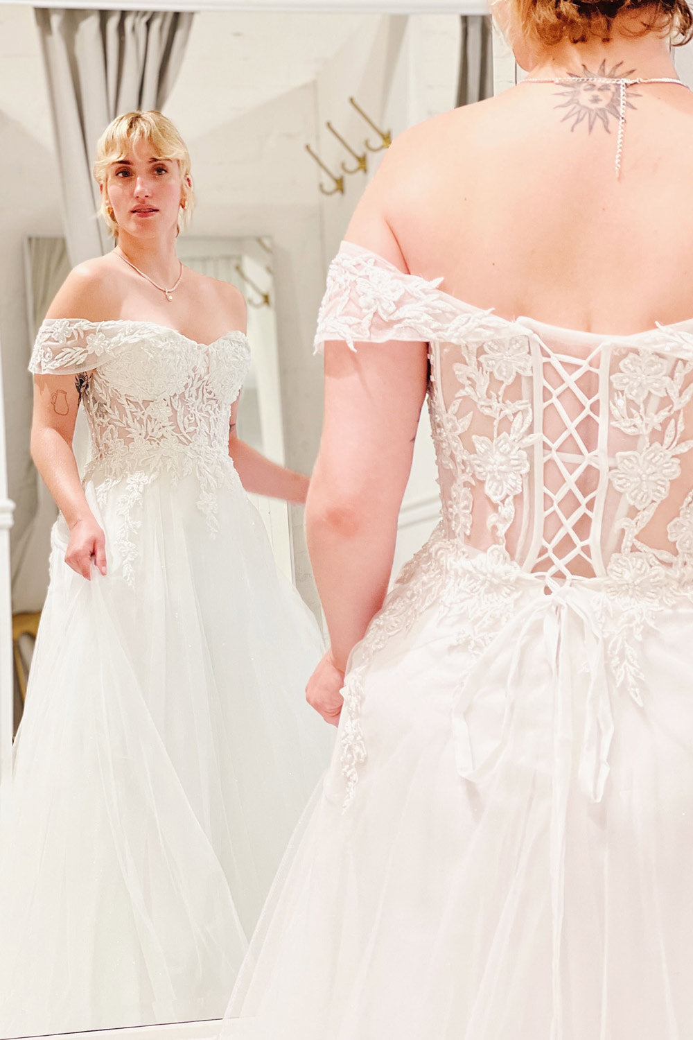 Kahena | Off-The-Shoulder Wedding Gown with Floral Embroidery