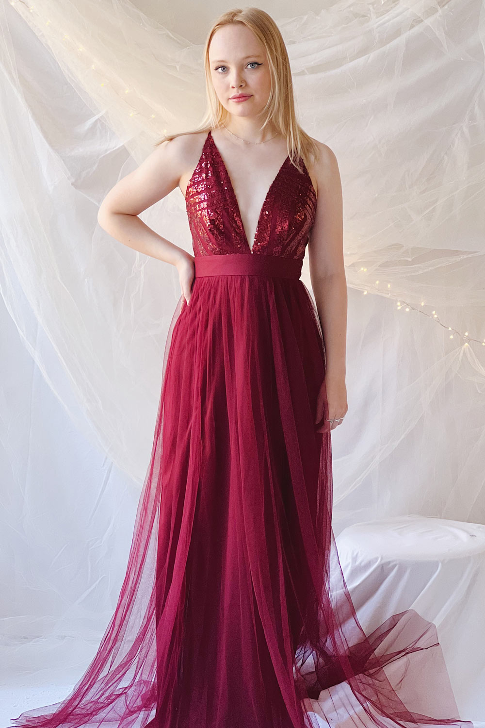 Kaia Burgundy | Sequin Gown