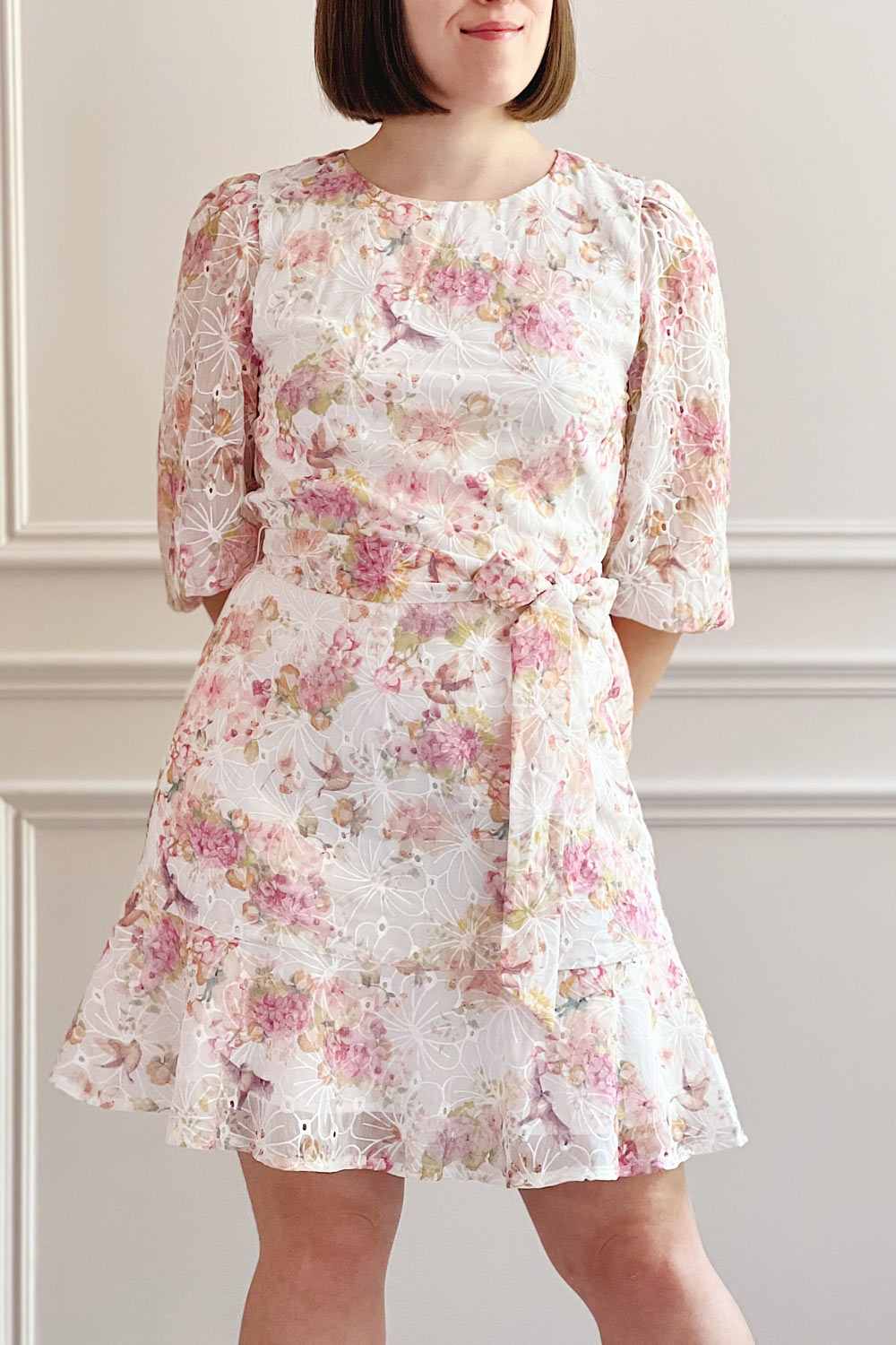 Paratina | Short Openwork Floral Dress