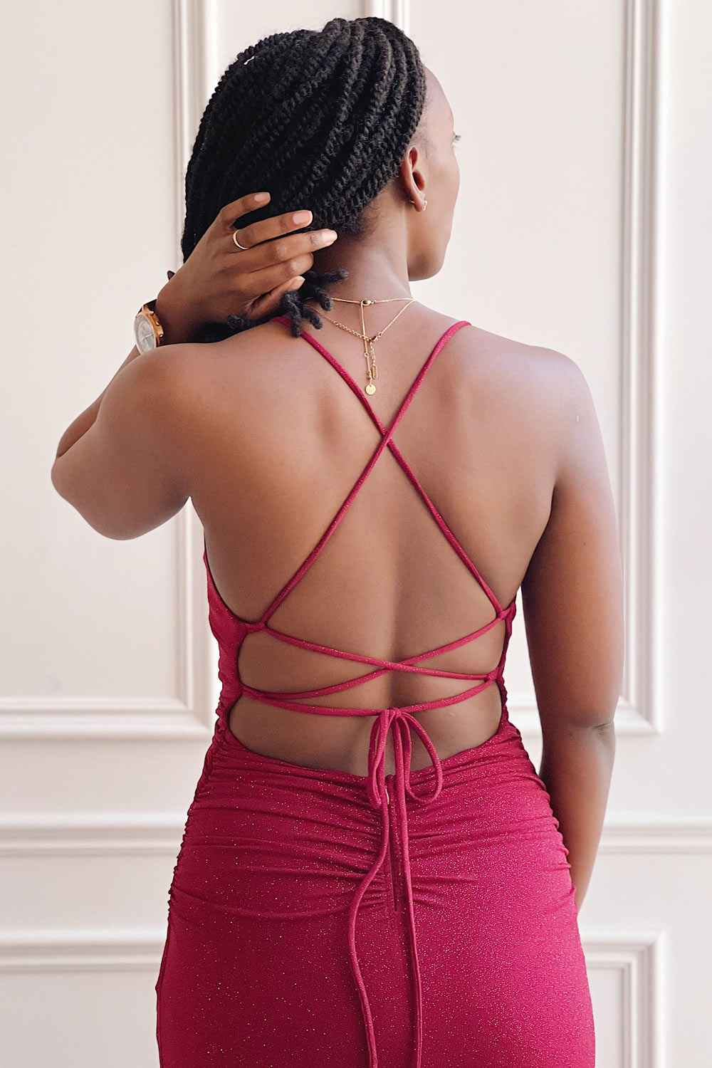 Samira Burgundy | Sparkly Mermaid Maxi Dress with Slit