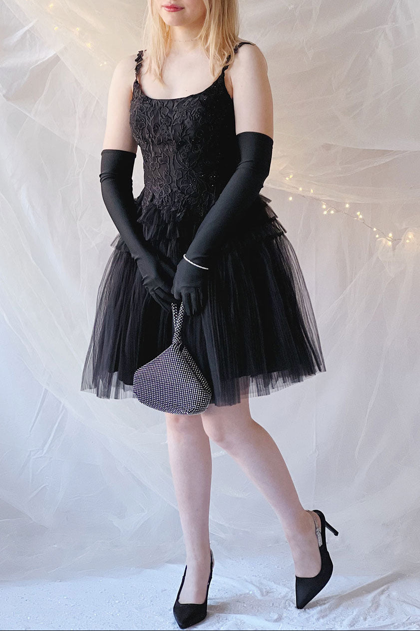 Zarielle | Short Black Tulle Tiered Dress