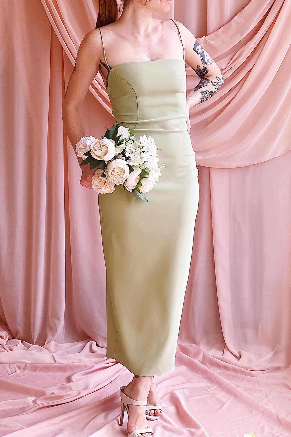 Arannia Sage | Fitted Midi Dress with Laced Back by Arti Gogna