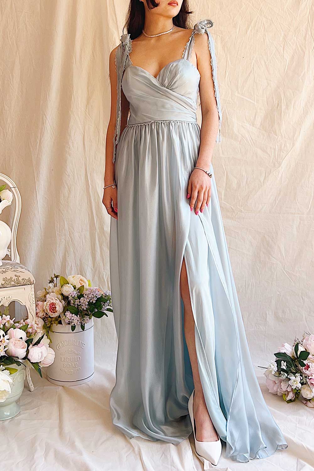 Indya Blue | Organza Maxi Dress w/ Tie Straps