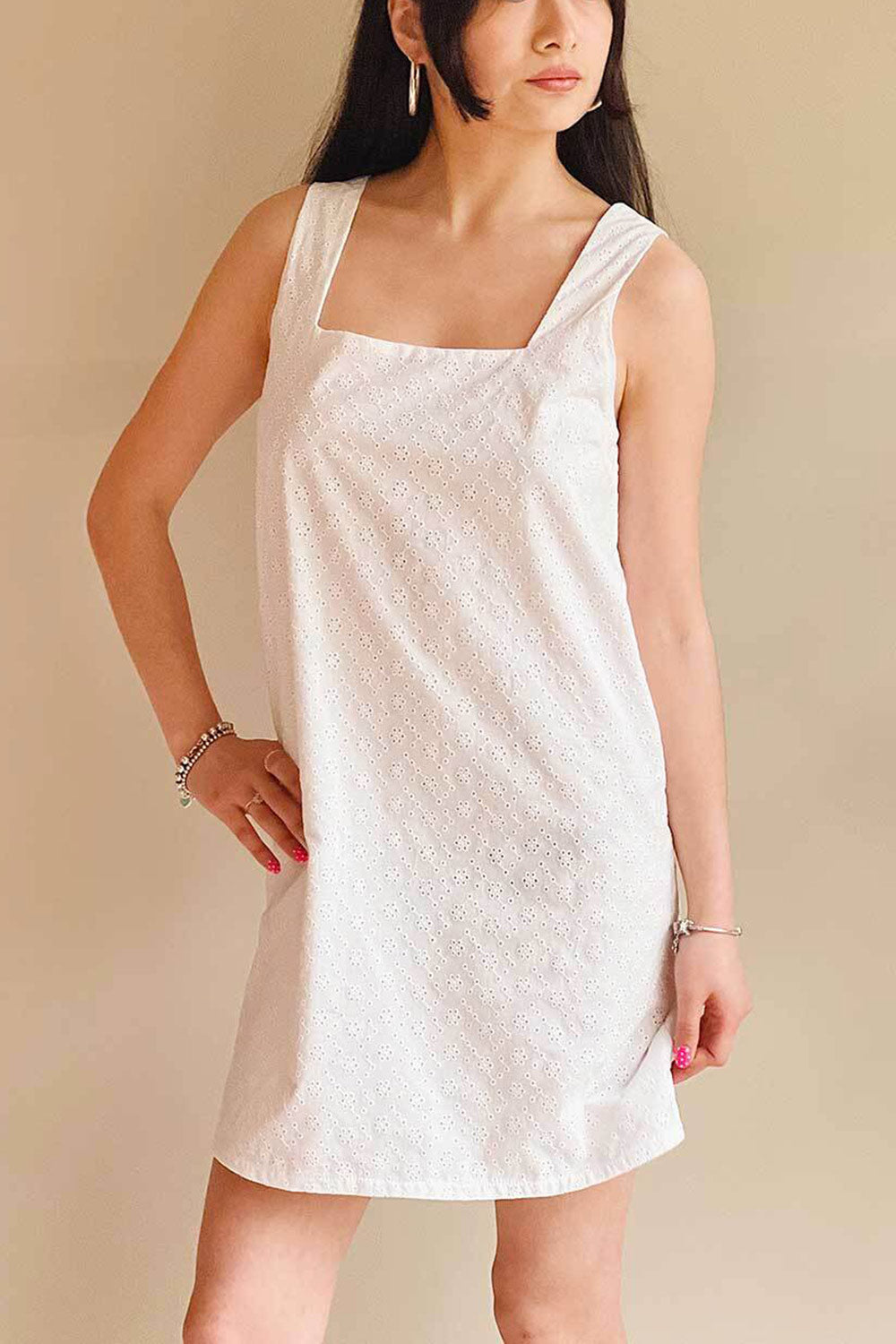 Larah White | Eyelet Embroidered Mini Dress | Dailystory