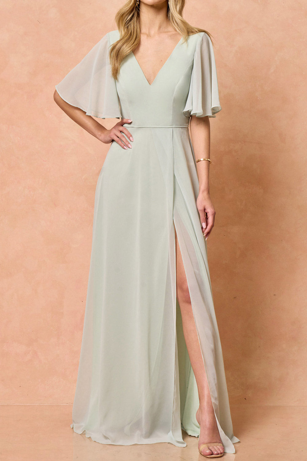 Adelphia Burgundy | V-Neck Chiffon Maxi Dress