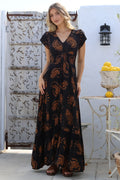 JAASE - Romi Maxi Dress: Button Down Cap Sleeve Dress with Waist Tie in Milan Print