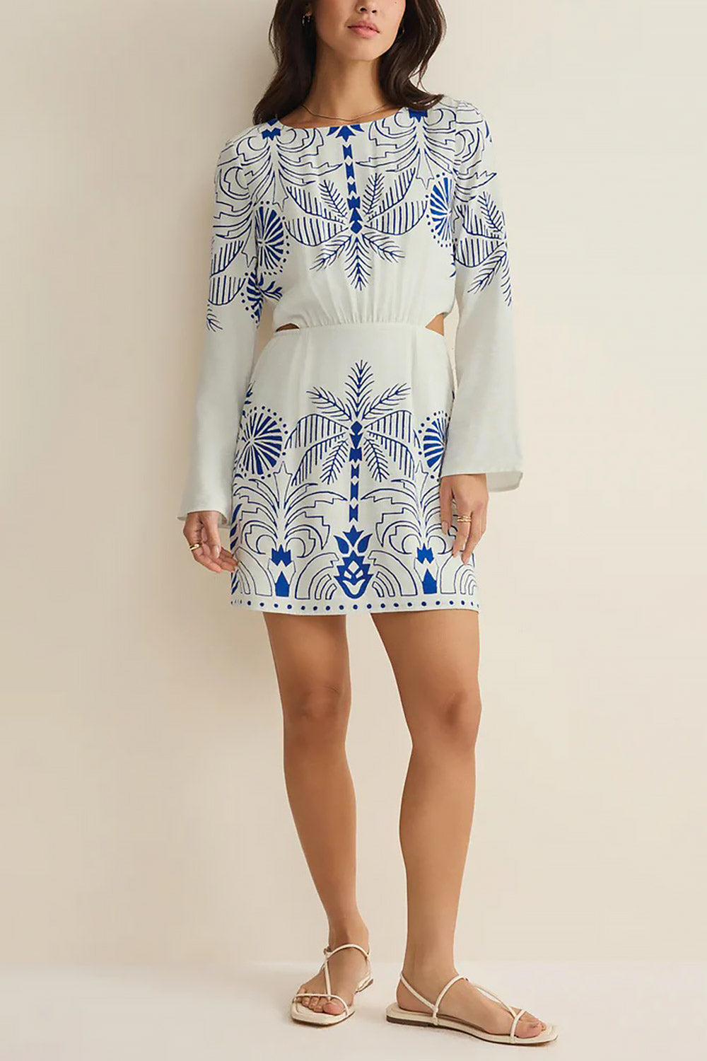 Sharon | Short White Dress with Contrast Print