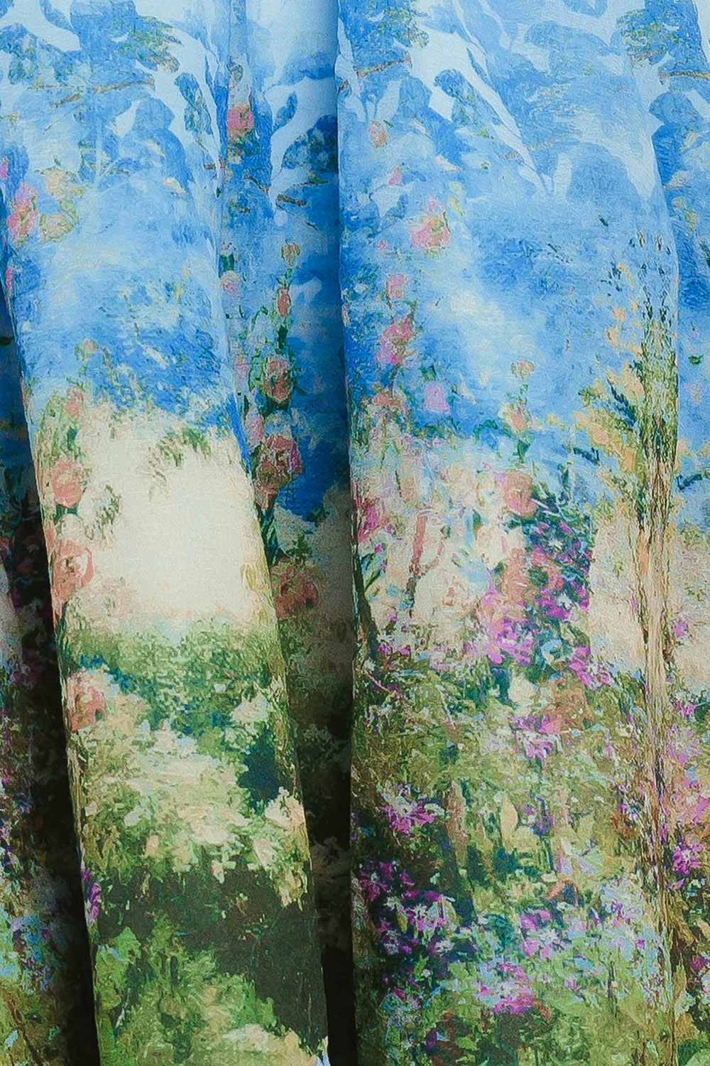 Silva | Blue Floral Botanical Print A-Line Midi Dress