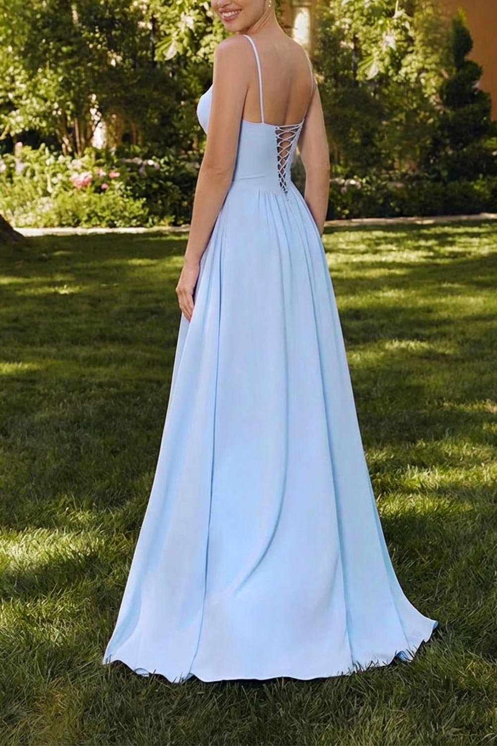 Syana Blue | Long Chiffon Corset Dress with Scarf