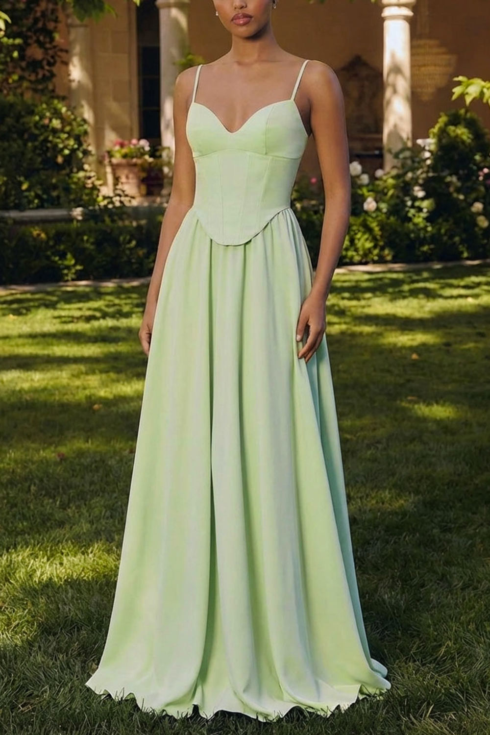 Syana Sage | Long Chiffon Corset Dress with Scarf