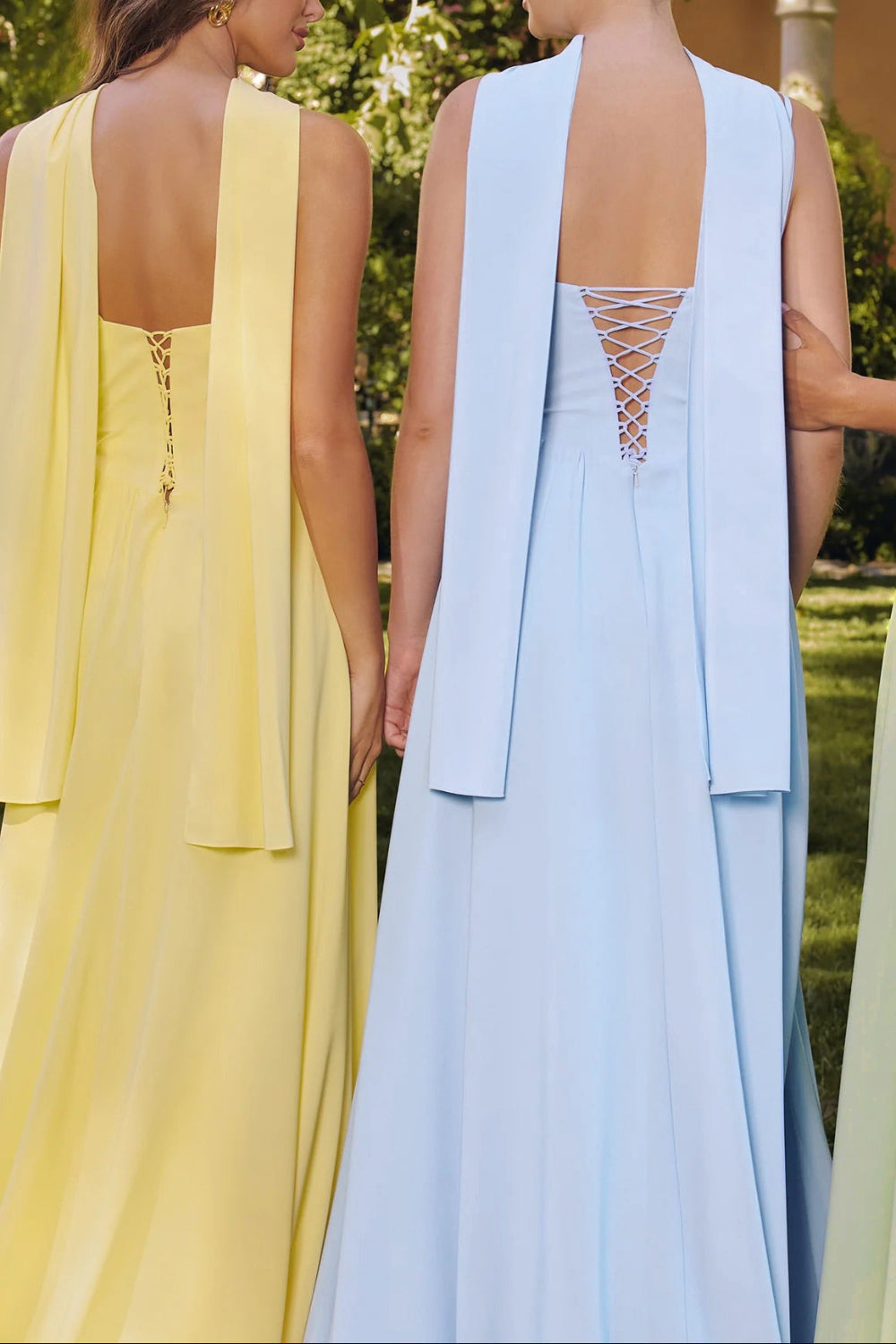 Syana Light Yellow | Long Chiffon Corset Dress with Scarf