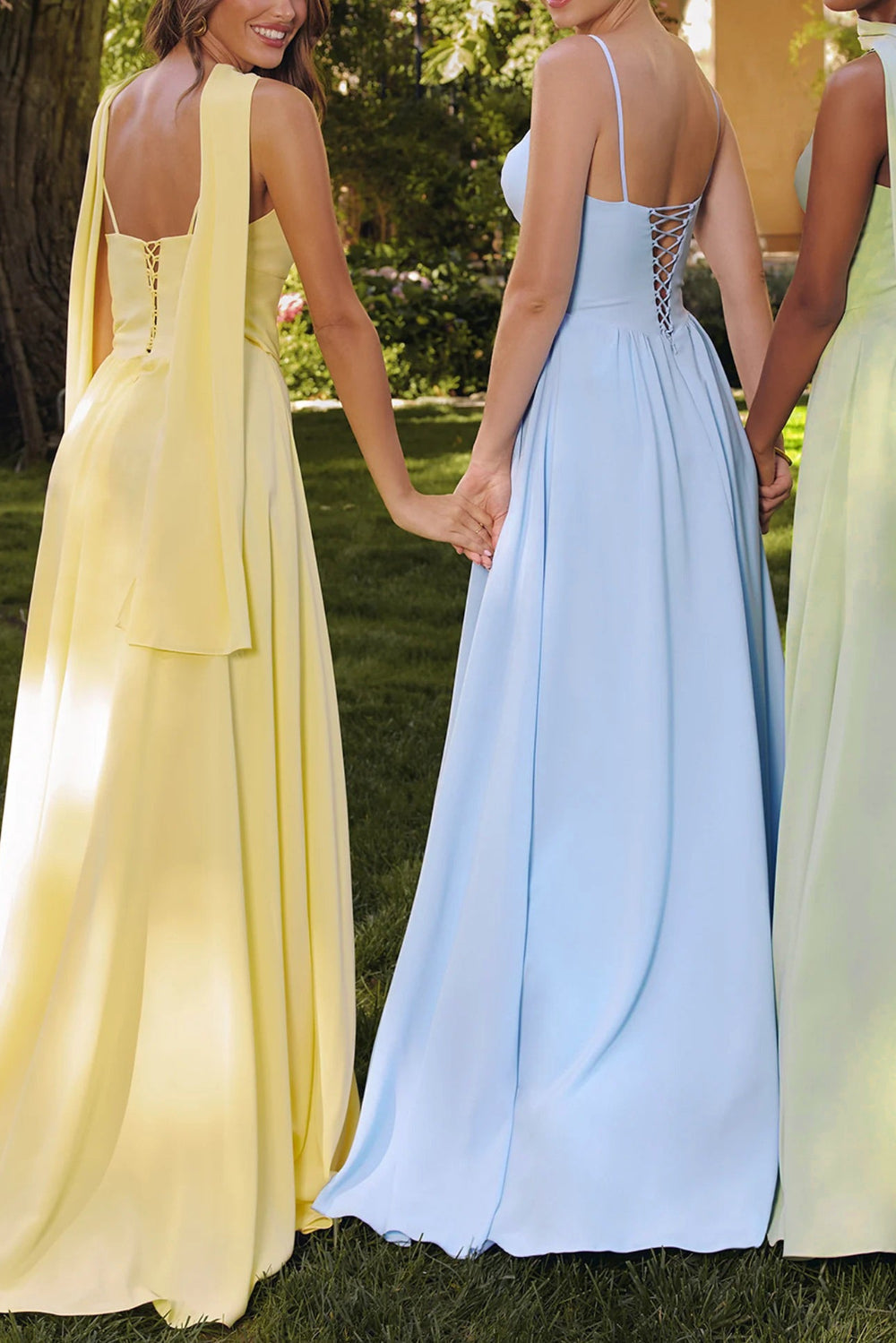 Syana Light Yellow | Long Chiffon Corset Dress with Scarf