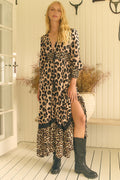JAASE - Sabrina Maxi Dress: A Line Button Through Dress with Long Sleeves in Untamed Print