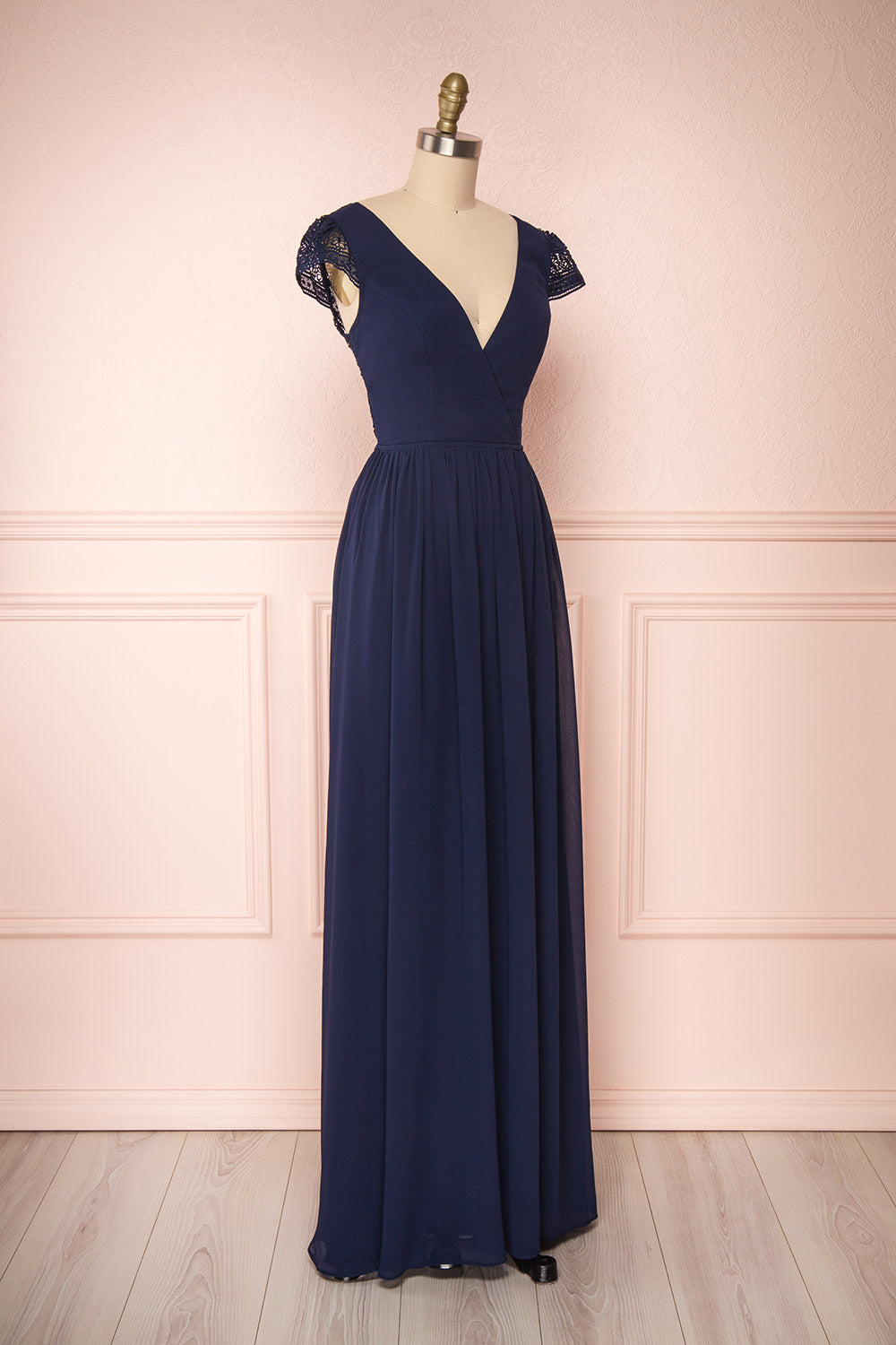 Senji Navy | Backless Chiffon and Lace Gown