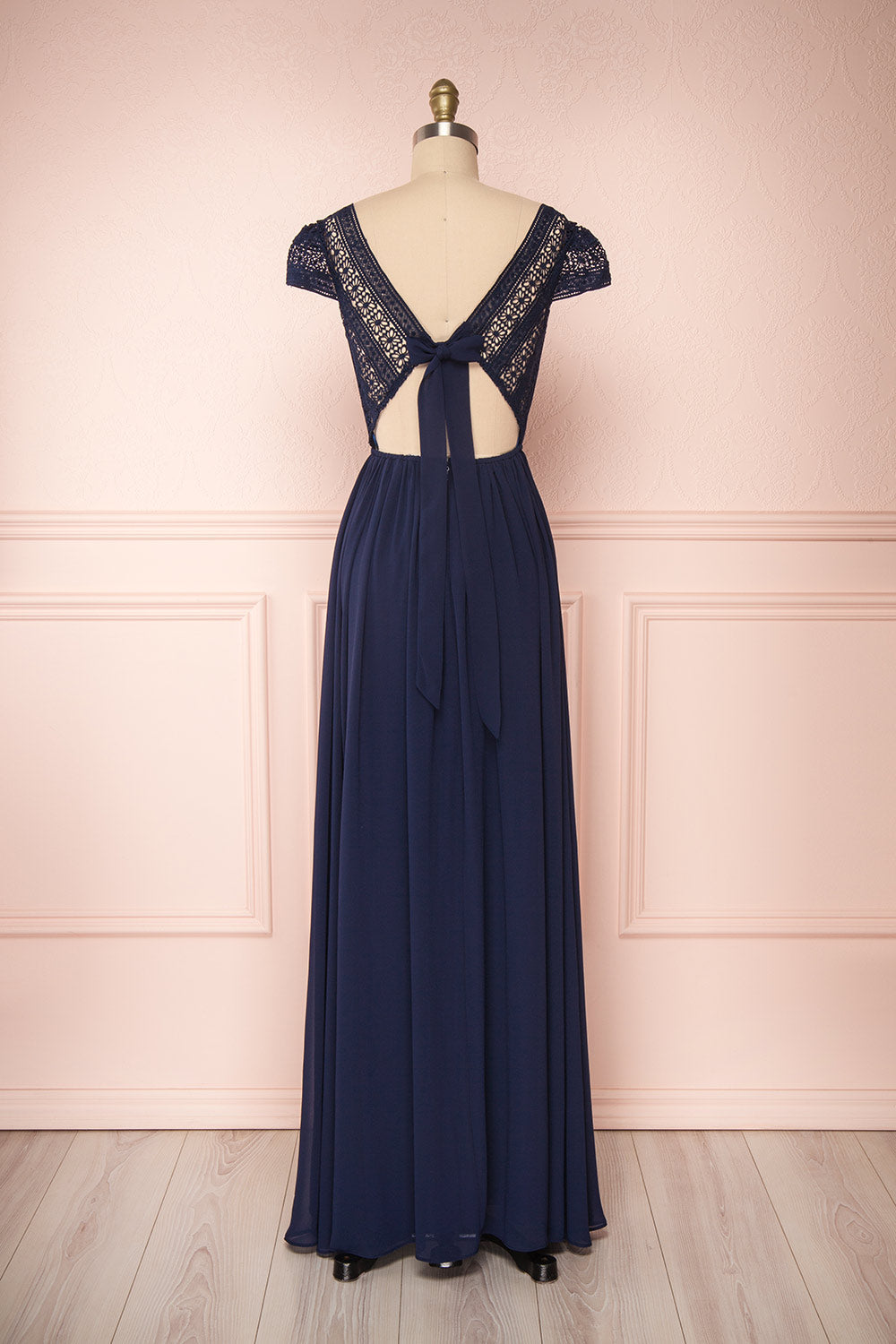 Senji Navy | Backless Chiffon and Lace Gown