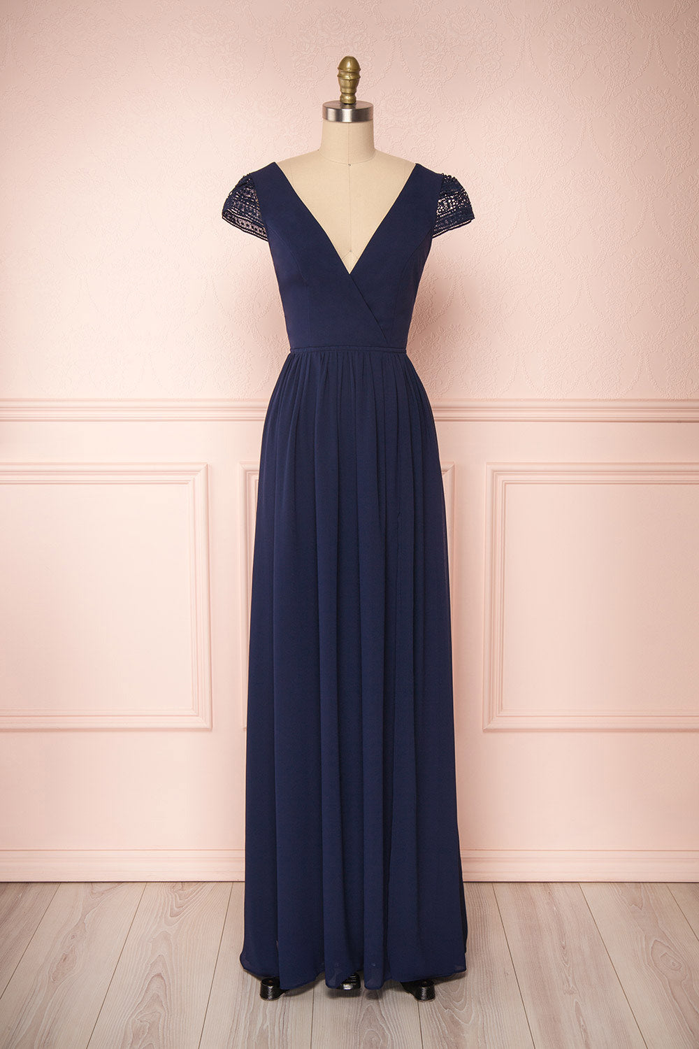 Senji Navy | Backless Chiffon and Lace Gown