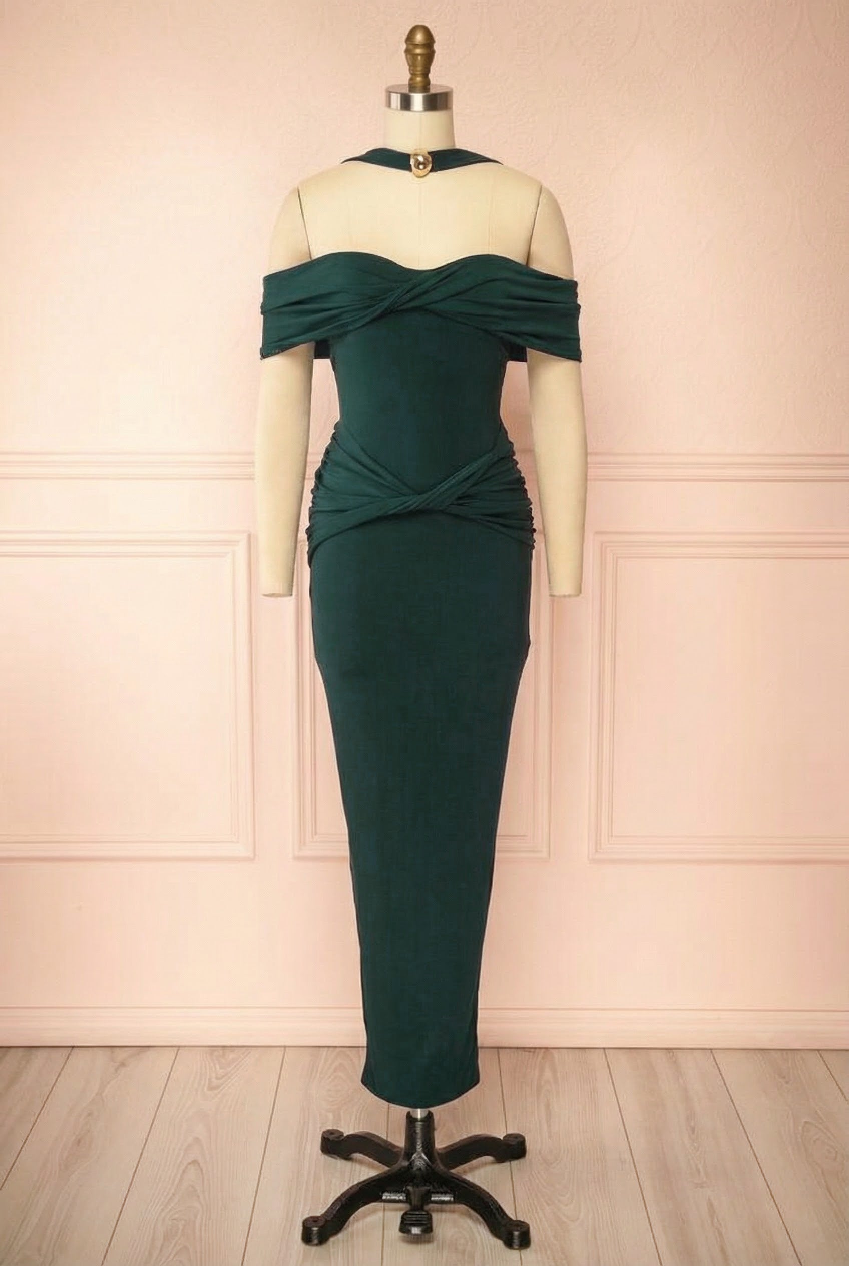 Sharla Green | Off-Shoulder Halter Strap Fitted Dress