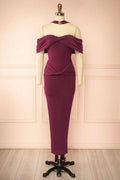 Sharla Burgundy | Off-Shoulder Halter Strap Fitted Dress