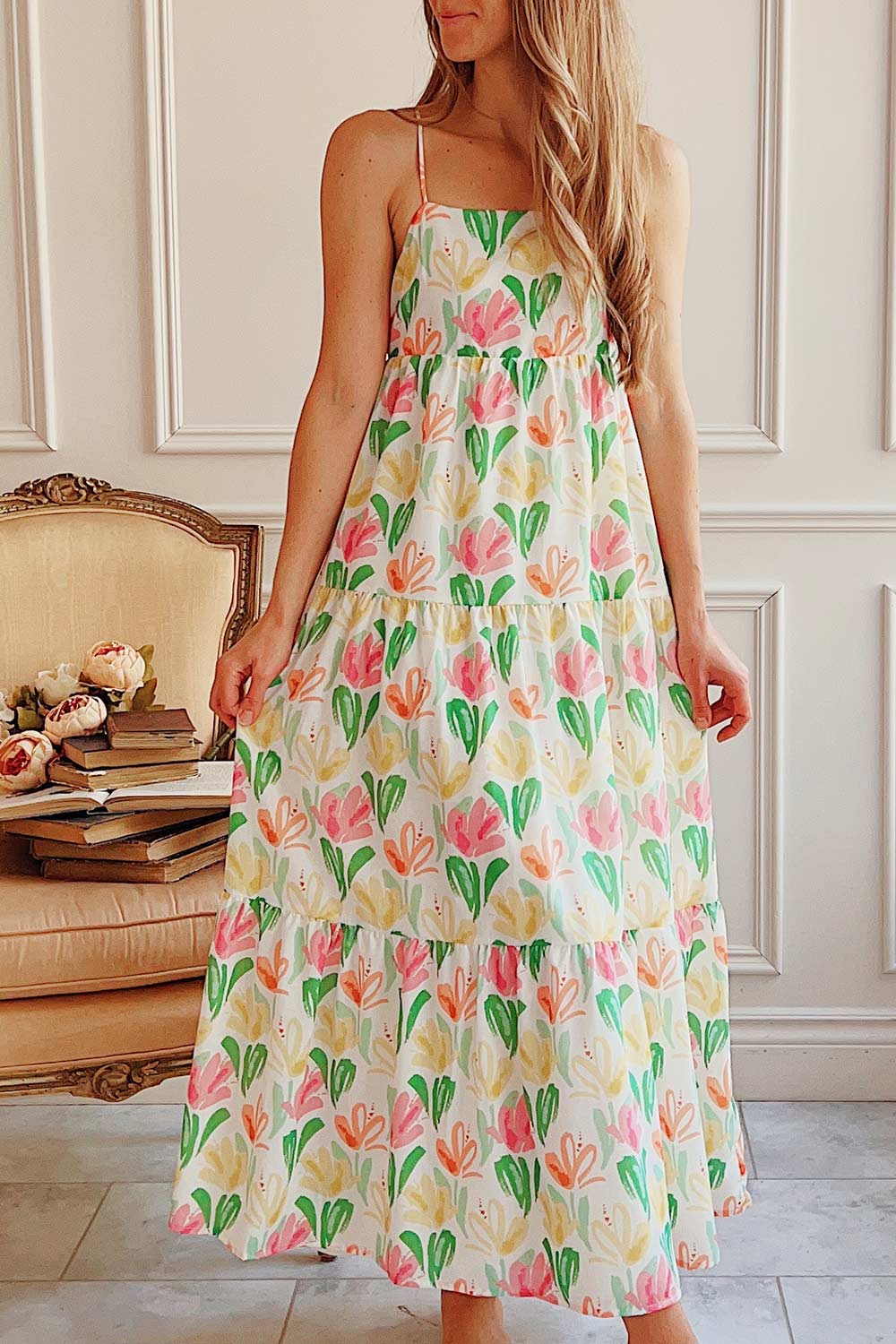 Silvia | Colourful Floral Maxi Dress with an Empire Waist