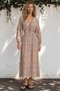 Sona Midi Dress - V Neck Cut Out Detail A Line Dress in Leo Lily Print
