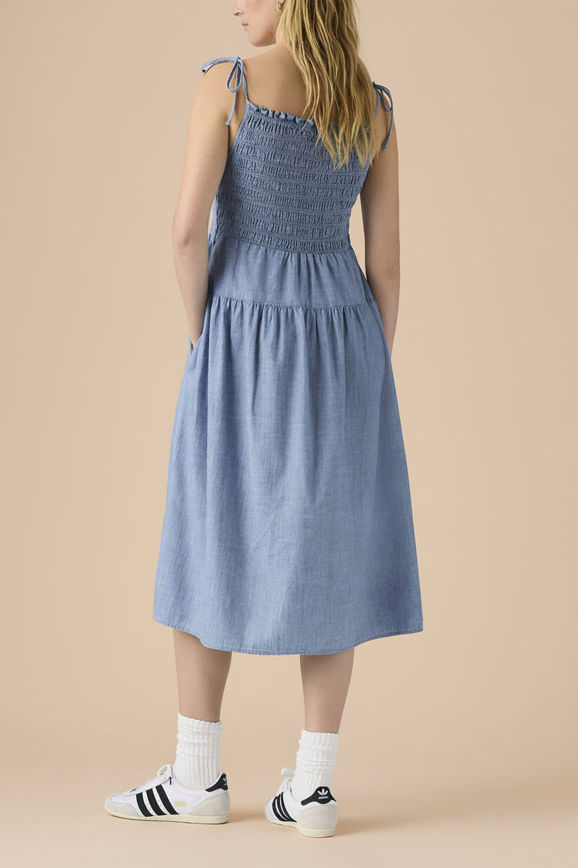 Tiannah | Blue Denim Midi Dress with Pockets