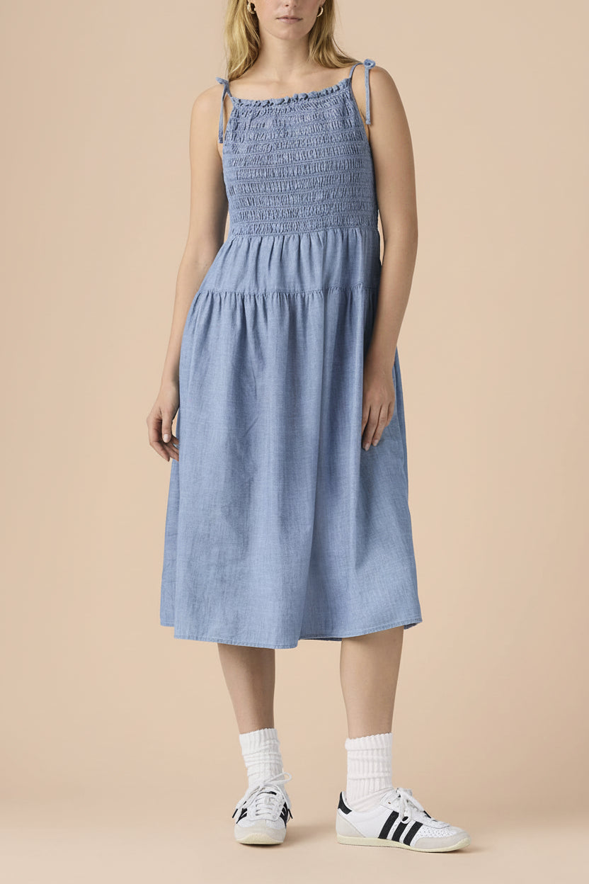 Tiannah | Blue Denim Midi Dress with Pockets