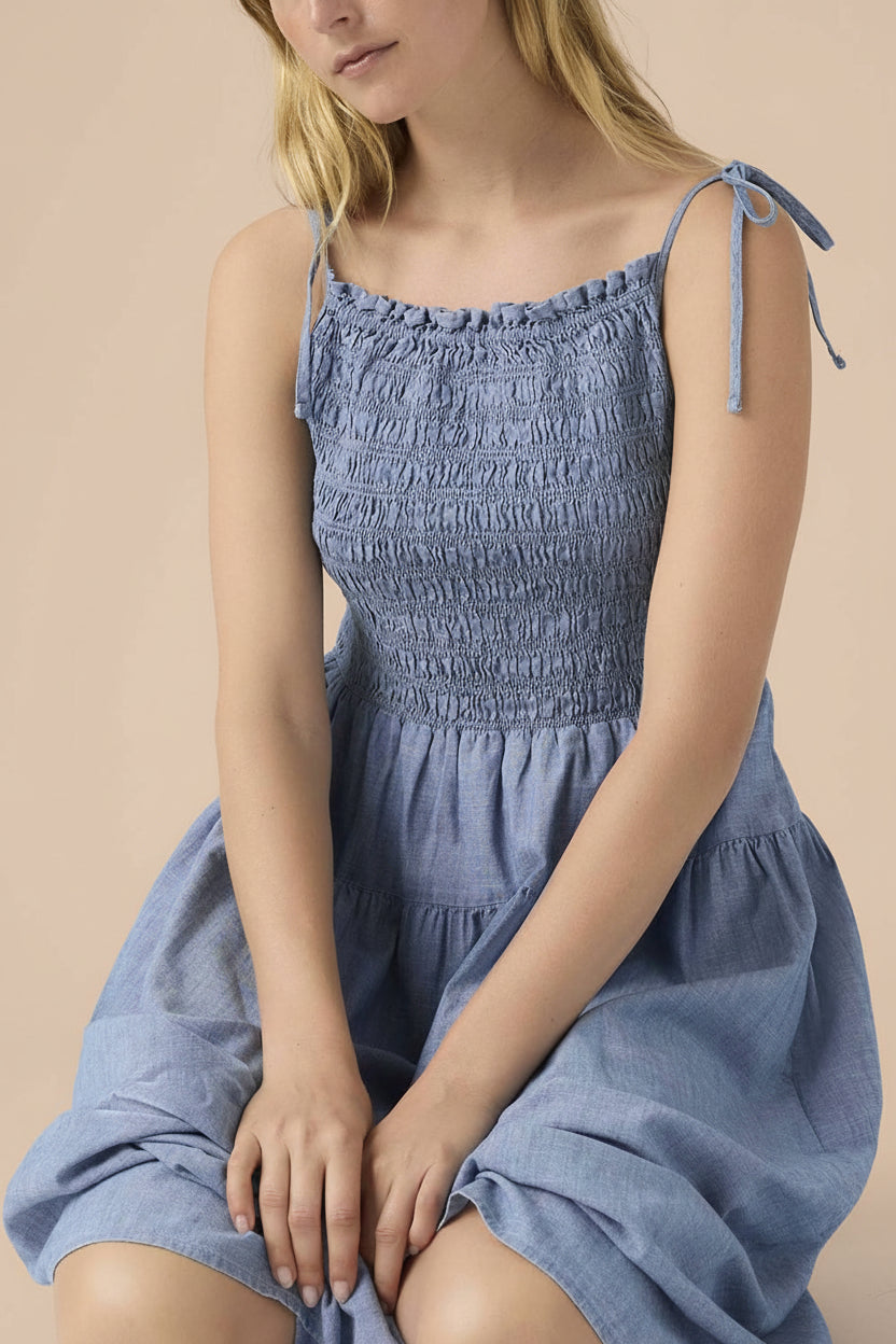 Tiannah | Blue Denim Midi Dress with Pockets